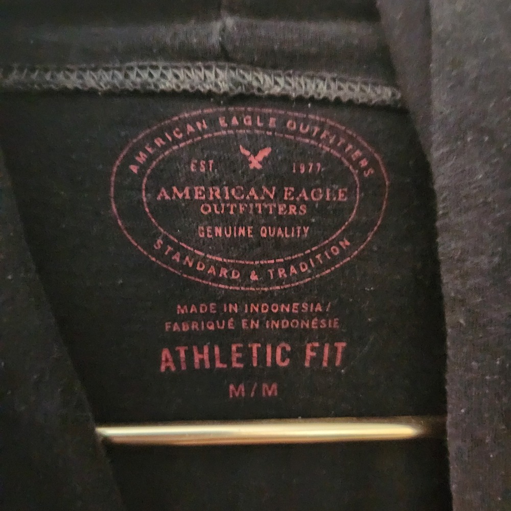 American‎ Eagle Outfitters Mens Athletic Fit Hoodie Raglan Black Gray M - Picture 2 of 4